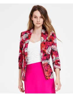 Women's Leaf-Print Satin Ruched Blazer, Created for Macy's