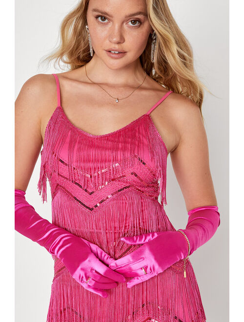 Lulus Shake It Off Hot Pink Sequin Fringe Sleeveless Homecoming Mini Dress