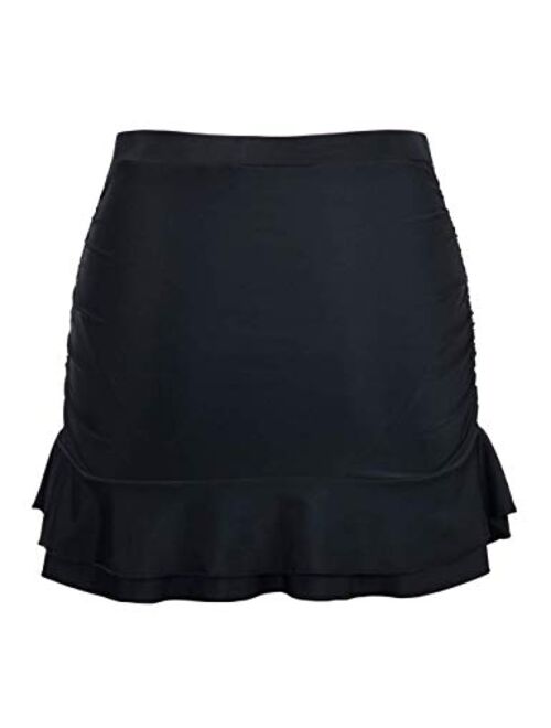 Firpearl Women's Ruffle Swim Skirt Tummy Control Ruched Swimsuit Bikini Tankini Swim Bottom