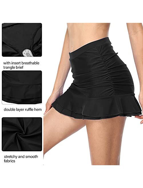 Firpearl Women's Ruffle Swim Skirt Tummy Control Ruched Swimsuit Bikini Tankini Swim Bottom