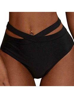 Women's High Waisted Bikini Bottoms Cut Out Swim Shorts Swimsuit Brief