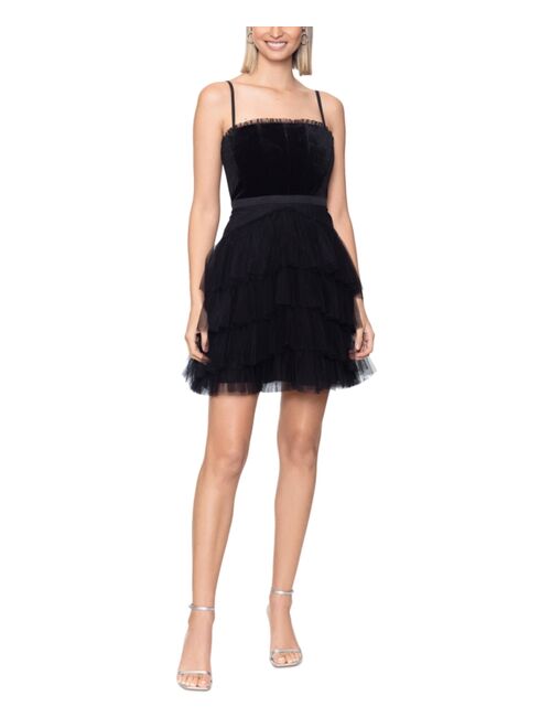 BETSY & ADAM Women's Mixed-Media Fit & Flare Homecoming Mini Dress
