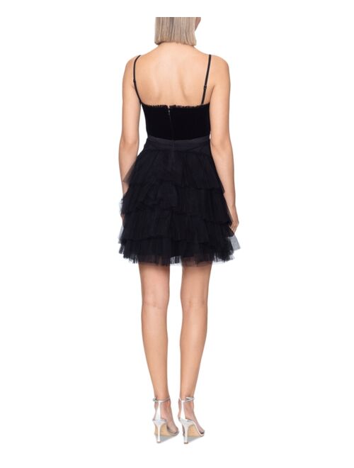 BETSY & ADAM Women's Mixed-Media Fit & Flare Homecoming Mini Dress