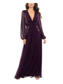 Women's V-Neck Embroidered Chiffon Gown