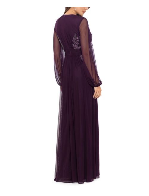 BETSY & ADAM Women's V-Neck Embroidered Chiffon Gown