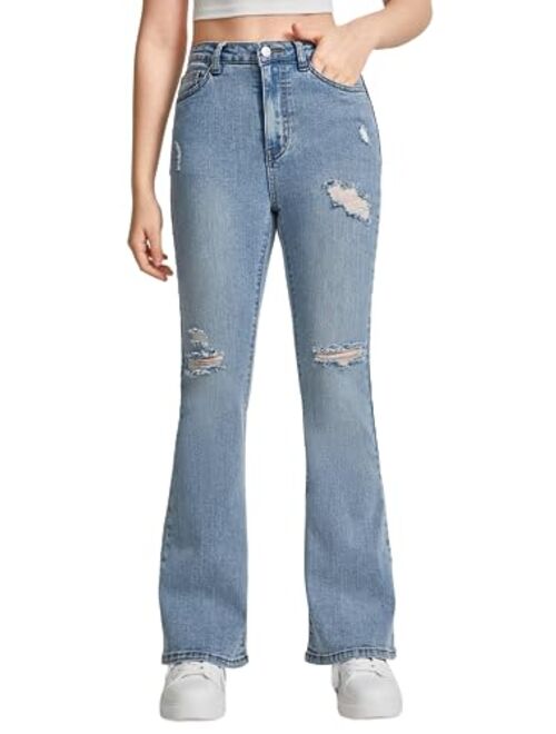 SOLY HUX Girls Ripped Jeans Flare Bell Bottom Jean High Waisted Casual Denim Pants with Pockets