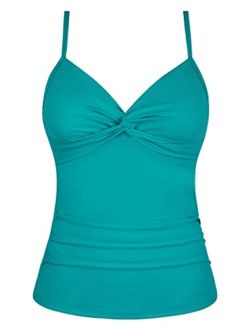 Tankini Tops for Women Front Twist Bathing Suit Top Ruched Tummy Control Swimsuit Tops