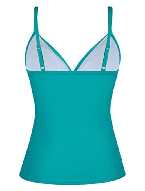 Firpearl Tankini Tops for Women Front Twist Bathing Suit Top Ruched Tummy Control Swimsuit Tops