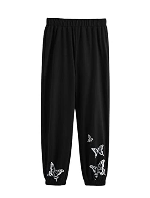 SOLY HUX Girl's Cute Graphic Print Elastic High Waisted Sweatpants Joggers Pants