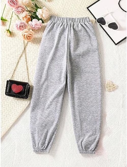 SOLY HUX Girl's Heart Print Sweatpants Elastic High Waisted Joggers Pants with Pockets