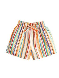 Girl's Striped Print Tie Knot Front Summer Track Shorts High Elastic Waist Casual Straight Leg Shorts