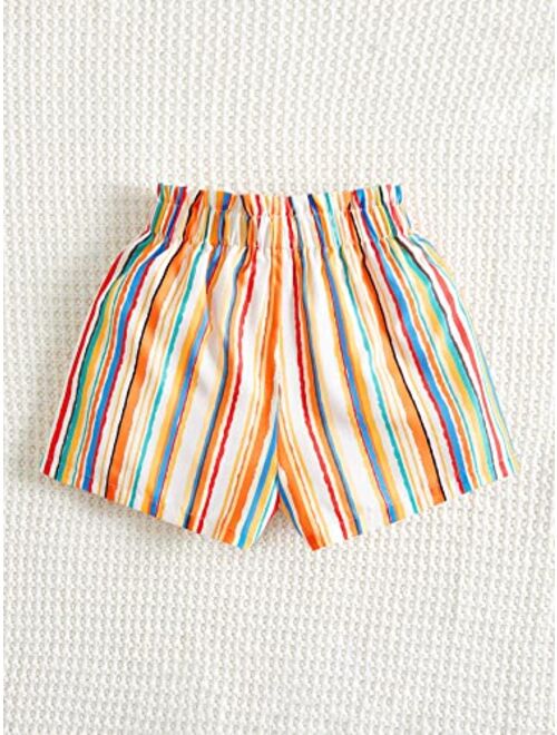 SOLY HUX Girl's Striped Print Tie Knot Front Summer Track Shorts High Elastic Waist Casual Straight Leg Shorts