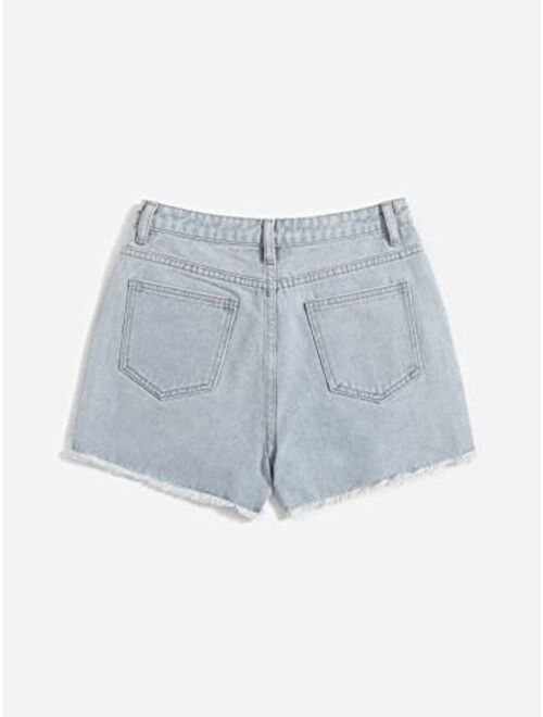 SOLY HUX Girl's Ripped Raw Hem Denim Shorts High Waisted Straight Leg Summer Jeans Shorts