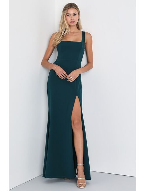 Lulus Always Flawless Emerald Green Square Neck Lace Back Maxi Dress