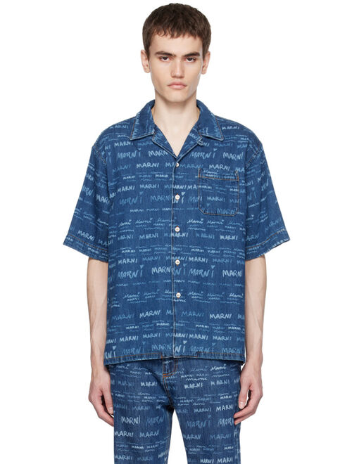MARNI Blue Printed Denim Shirt