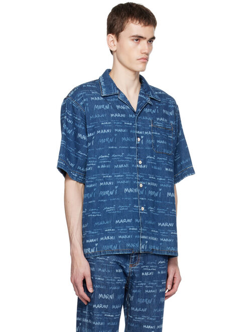 MARNI Blue Printed Denim Shirt