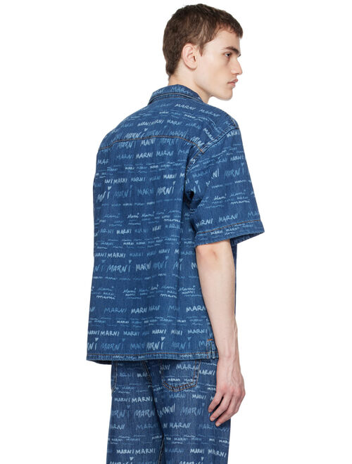 MARNI Blue Printed Denim Shirt