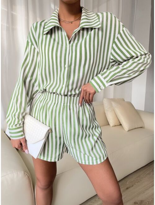 SHEIN Essnce Striped Button Through Blouse & Shorts Set