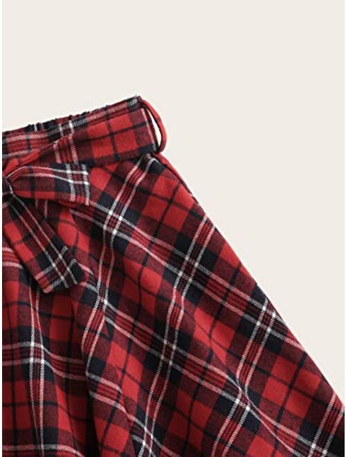 SOLY HUX Girl's Plaid High Waist A Line Flared Belted Mini Skater Skirt