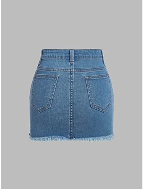 SOLY HUX Girl's High Waist Ripped Raw Hem Bodycon Denim Skirt Casual Short Jean Skirts
