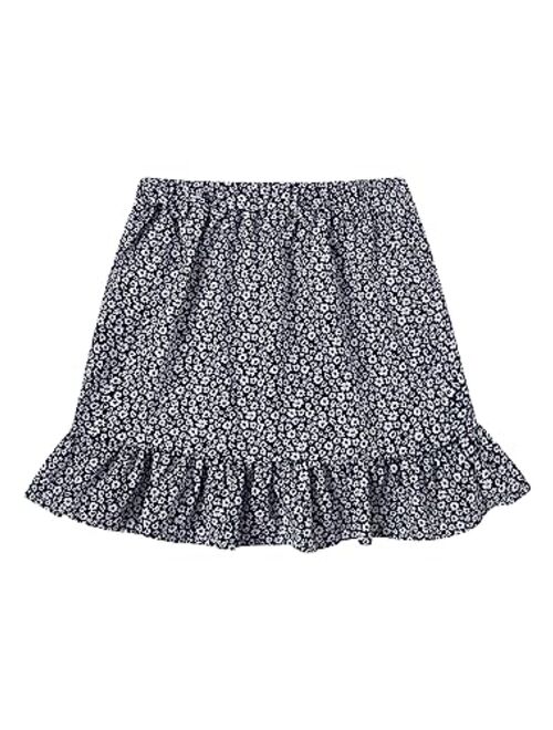 SOLY HUX Girl's Boho Print High Waist Ruffle Hem Wrap Side Mini Skirt