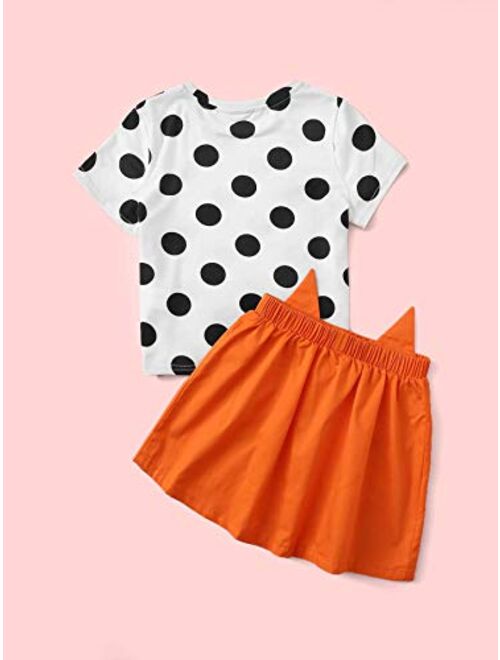 SOLY HUX Girl's 2 Piece Outfits Polka Dots Short Sleeve Tee and Cartoon Skirts Set