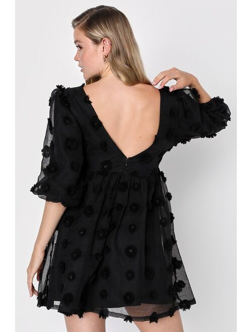 Lulus Aesthetic Darling Black Clip Dot Babydoll Mini Dress