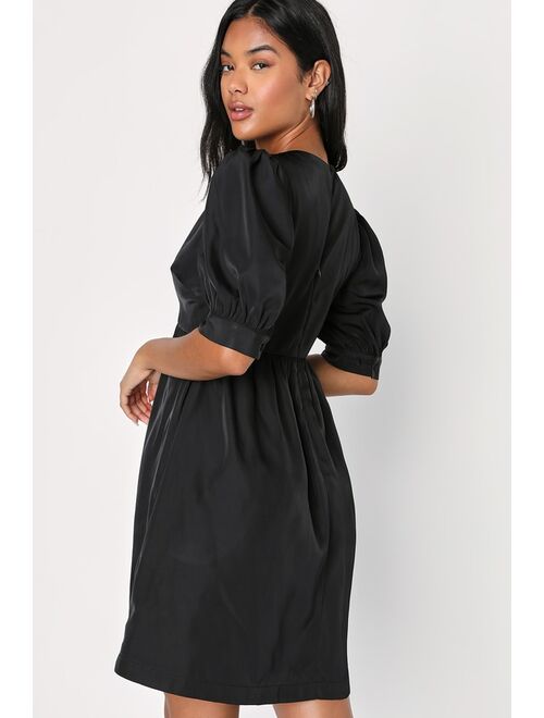 Lulus Timeless Aesthetic Black Babydoll Mini Dress With Pockets