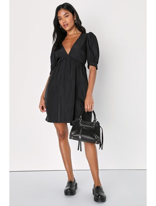 Lulus Timeless Aesthetic Black Babydoll Mini Dress With Pockets