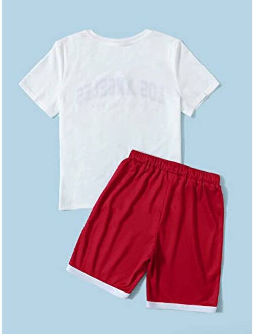 SOLY HUX Boy's Short Sleeve Letter Print T Shirt and Track Shorts 2 Piece Outfit