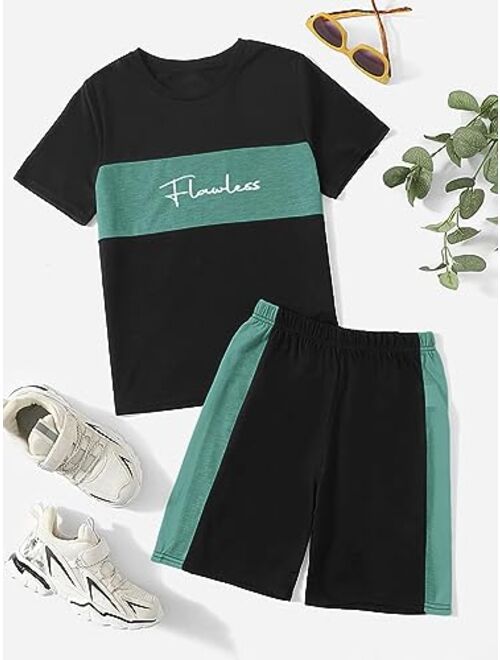 SOLY HUX Boy's Letter Graphic Colorblock Tee and Track Shorts 2 Piece Outfit