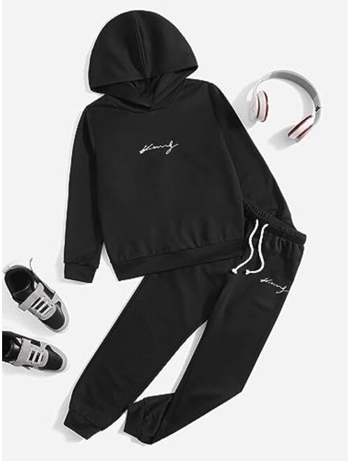 SOLY HUX Boy's 2 Piece Outfit Color Block Drop Shoulder Hoodie Pullover Sweatshirt and Jogger Sweatpants