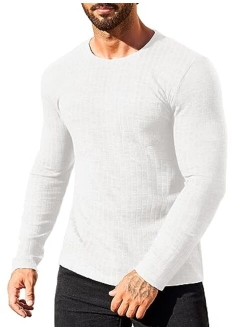 Men's Muscle Long Sleeve T-Shirt Crew Neck Workout Bodybuilding Casual Tee Shirt