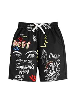 Boy's Letter Graphic Print Drawstring High Waist Casual Shorts with Pockets