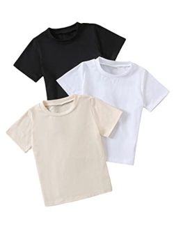 Toddler Boy's 3 Piece Short Sleeve Summer T Shirt Solid Crew Neck Basic Tee Tops
