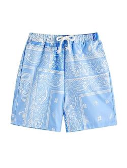 Boy's Summer Boho Paisley Print Drawstring High Waisted Shorts