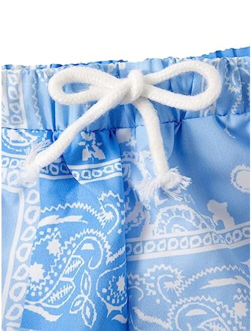 SOLY HUX Boy's Summer Boho Paisley Print Drawstring High Waisted Shorts
