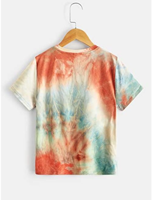 SOLY HUX Boy's Tie Dye Letter Print Summer Tees Short Sleeve Crew Neck T Shirt Top