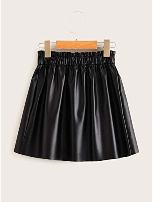 SOLY HUX Girl's PU Leather Paperbag Waist Button Front A Line Mini Skirt