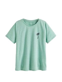 Boy's Coconut Tree Print T Shirt Short Sleeve Round Neck Tee Tops