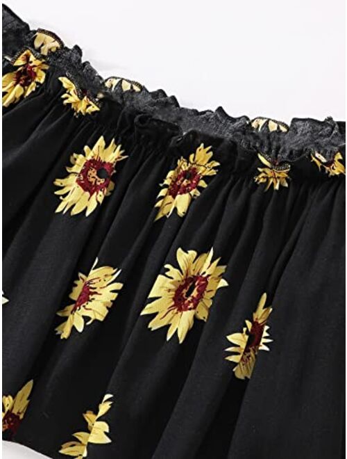 SOLY HUX Girl's 2 Piece Outfit Summer Boho Floral Print Long Sleeve Top and Shorts Set Cute Clothes for Girls