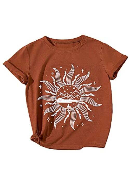 SOLY HUX Graphic Tees for Girl Floral Print Short Sleeve Round Neck T Shirts Tops