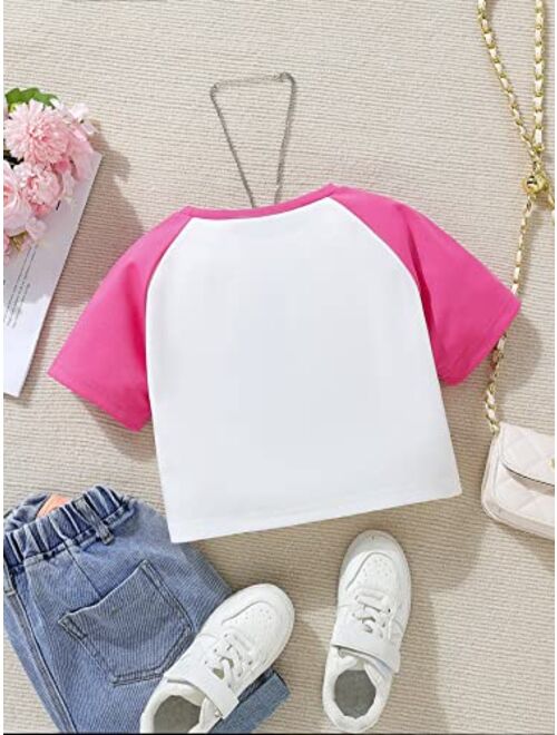 SOLY HUX Girl's Color Block Floral Patched Crop Top Short Sleeve Summer Tee T Shirts