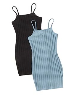 Girls Summer Cami Dress Sleeveless Spaghetti Strap Rib-Knit Bodycon Slim Fit 2 Piece Dresses