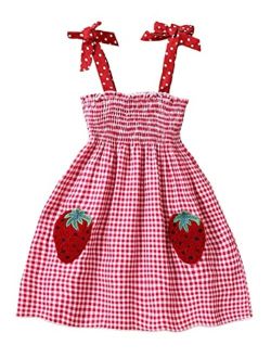 Toddler Girl's Summer Dresses Plaid Tie Shoulder Shirred A Line Cute Cami Dress