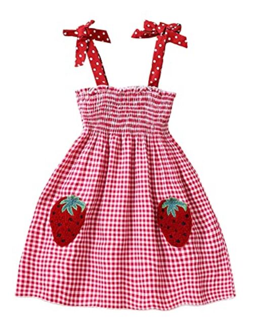 SOLY HUX Toddler Girl's Summer Dresses Plaid Tie Shoulder Shirred A Line Cute Cami Dress