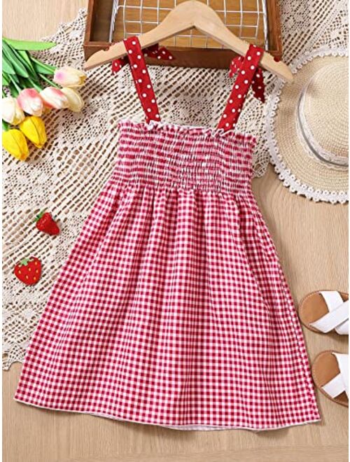 SOLY HUX Toddler Girl's Summer Dresses Plaid Tie Shoulder Shirred A Line Cute Cami Dress