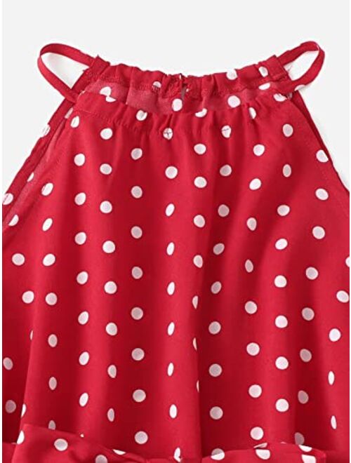 SOLY HUX Girl's Summer Polka Dots Ruffle Trim Sleeveless Belted Halter A Line Short Dress