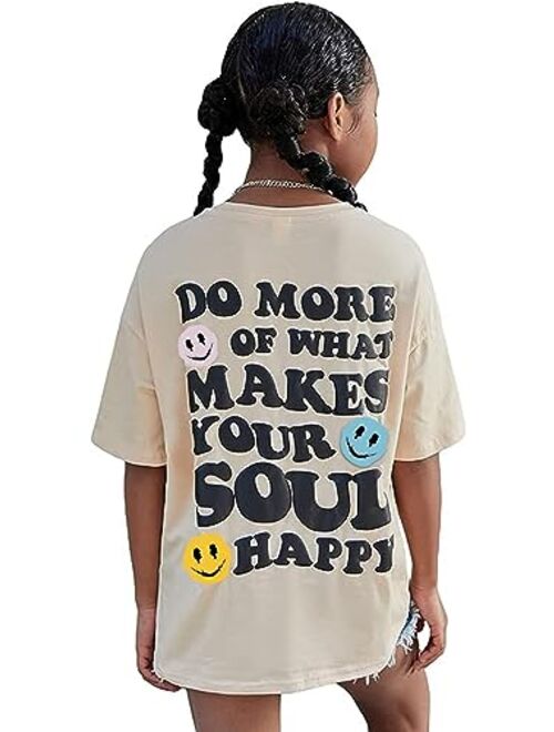 SOLY HUX Girl's Letter Graphic T Shirts Short Sleeve Cute Shirts Oversized Loose Tee Summer Tops