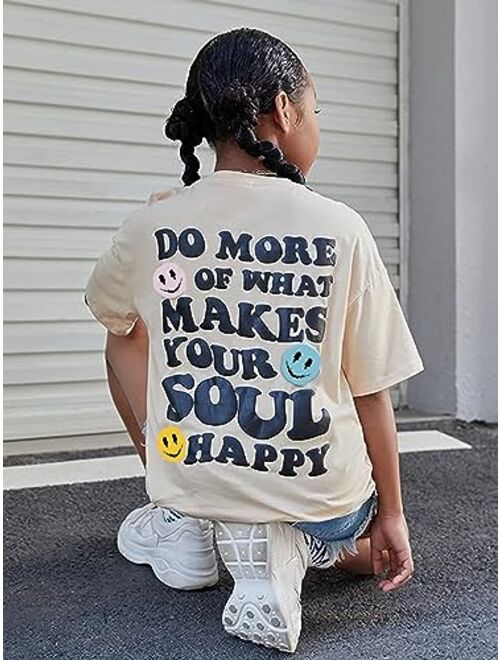 SOLY HUX Girl's Letter Graphic T Shirts Short Sleeve Cute Shirts Oversized Loose Tee Summer Tops